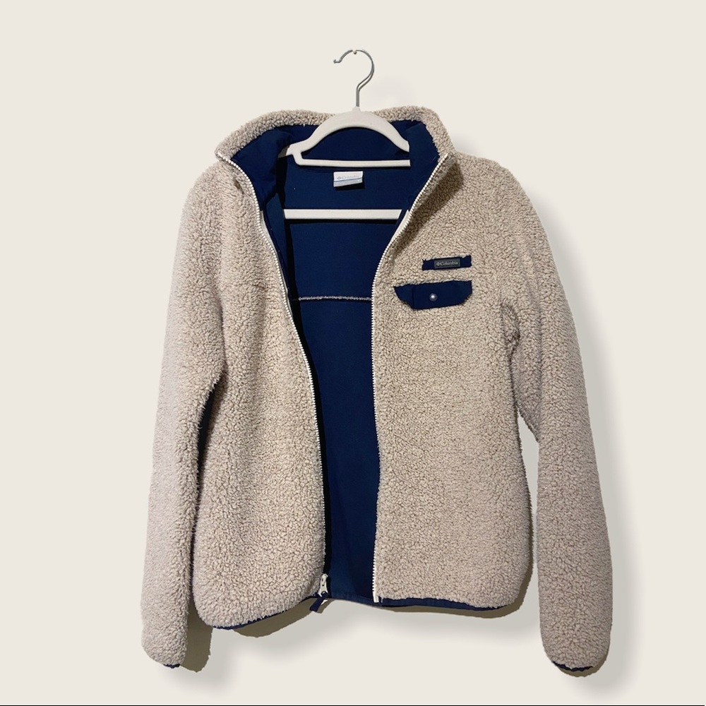 Columbia Sherpa jacket cream tan and navy fleece